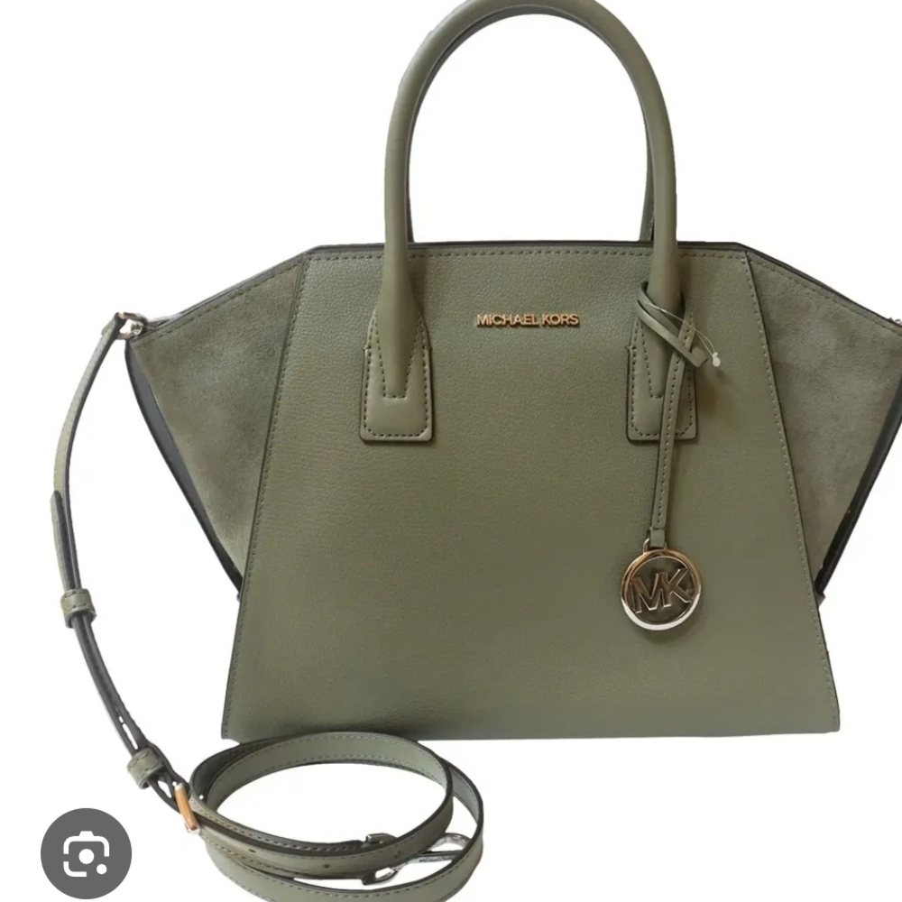 Michael Kors Olive Green Satchel with Gold Details